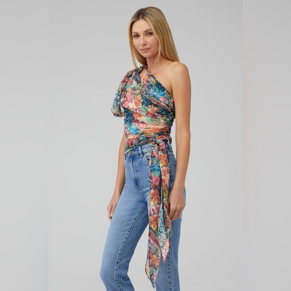 Amanda Uprichard Floral One-Shoulder Top Size Medium - Picture 2 of 12